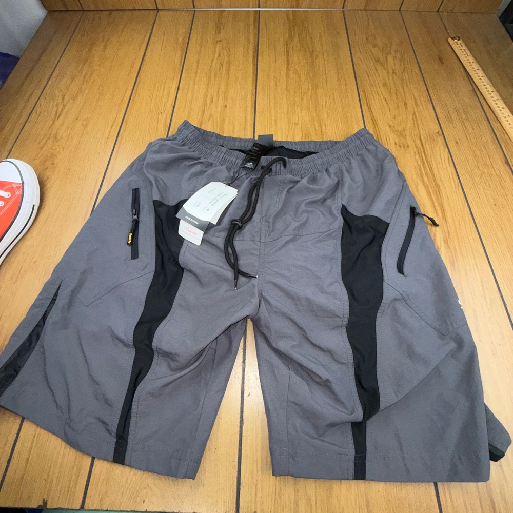 Santic Mens Cycling Shorts Gray Black Padded MTB Mountain Bike Loose Fit 2XL NEW